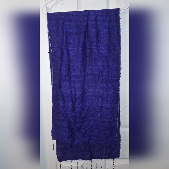 Raw Blue Silk Fringe Scarf 14x60 Scarf - Picture 1 of 2